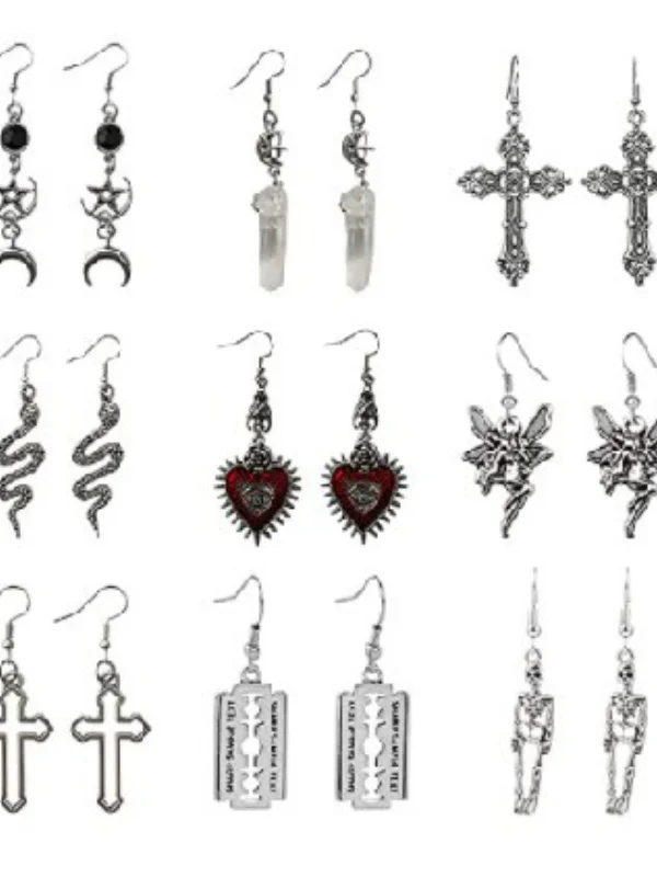 Dark Goth Punk Style Silver Earrings Sets