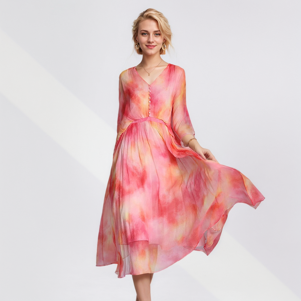 Silk Chiffon Dresses Elastic Waist For Wedding Guest REAL SILK LIFE