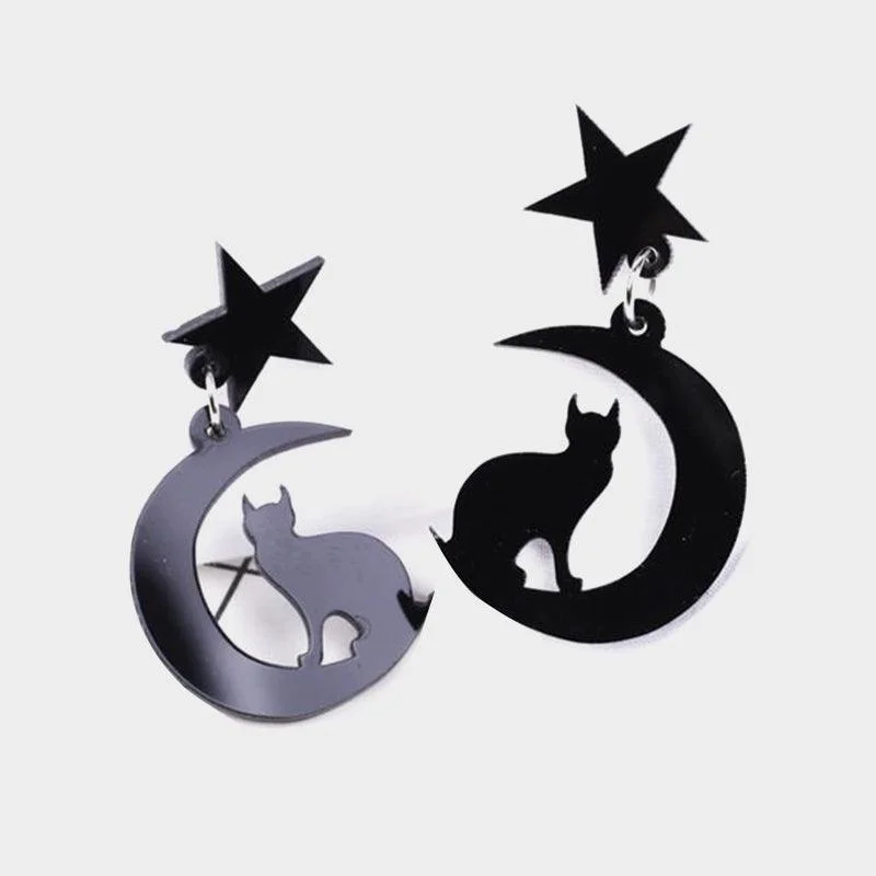 Luna Sailor Moon Star Cat Black Earrings