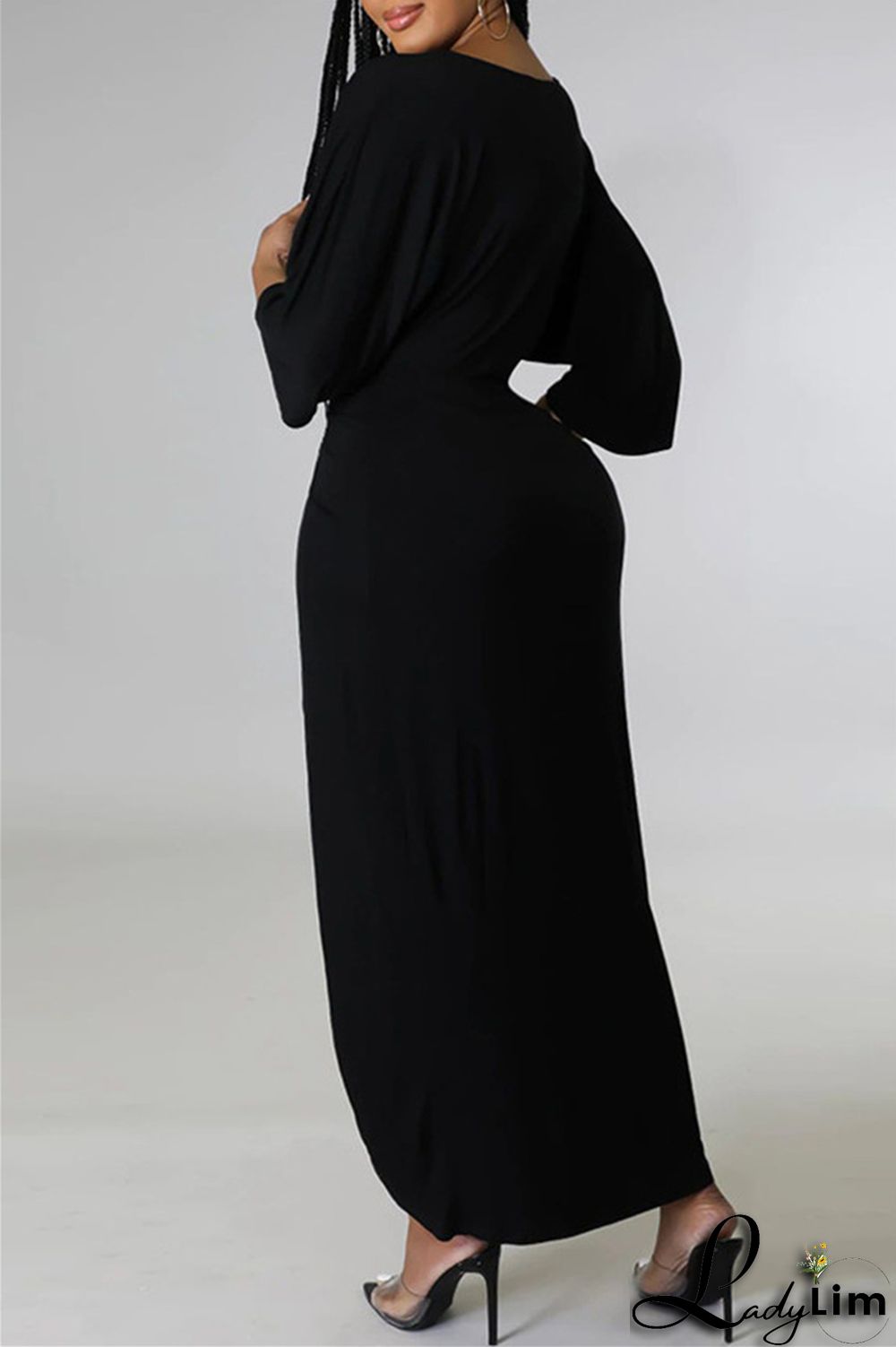 Burgundy Fashion Casual Solid Patchwork V Neck Irregular Dress