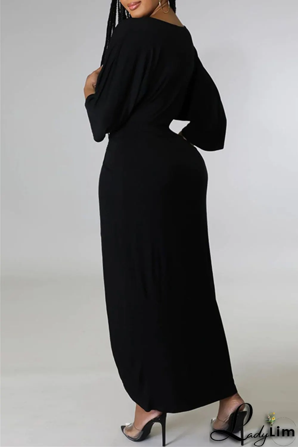 Burgundy Fashion Casual Solid Patchwork V Neck Irregular Dress