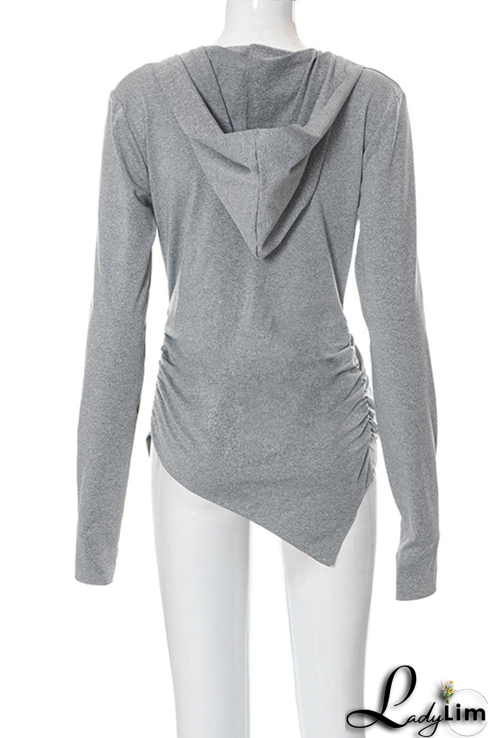 Grey Casual Solid Patchwork Hooded Collar Tops