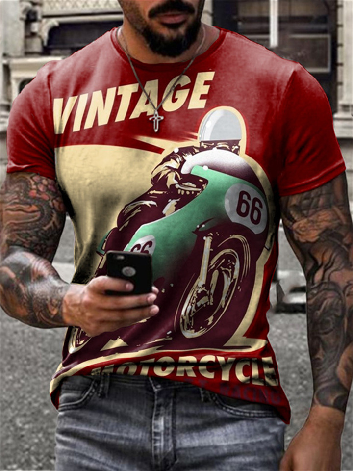 Summer Men's Motorcycle Printing 3D T-shirt Men's Street Tide Round Neck Slim Riding Short-sleeved