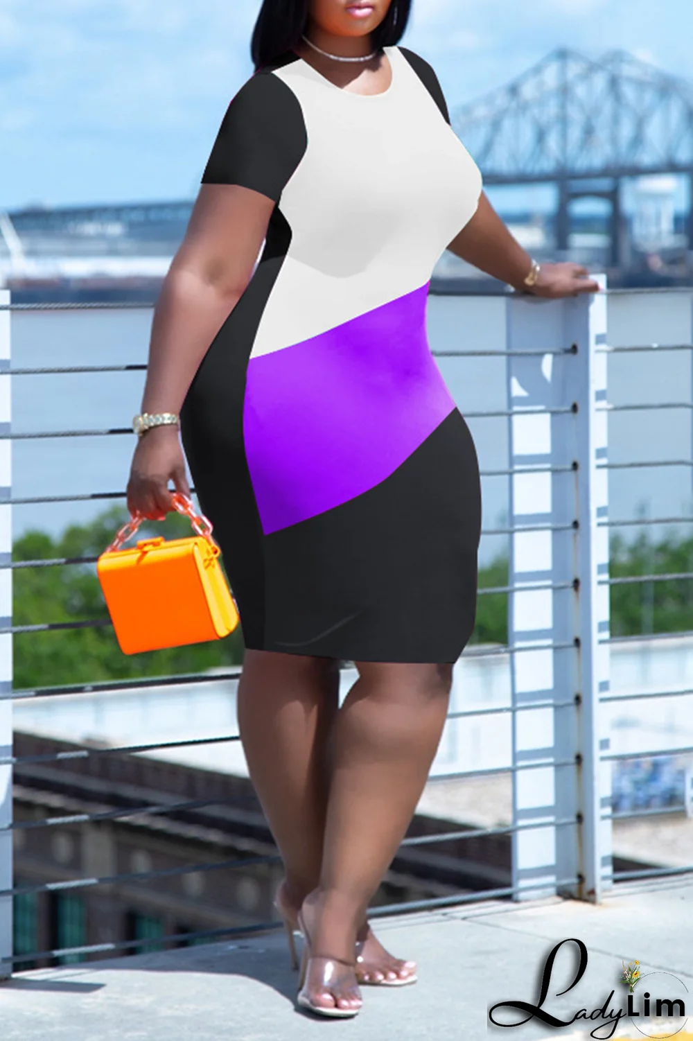 Red Fashion Striped Patchwork O Neck Plus Size Dresses