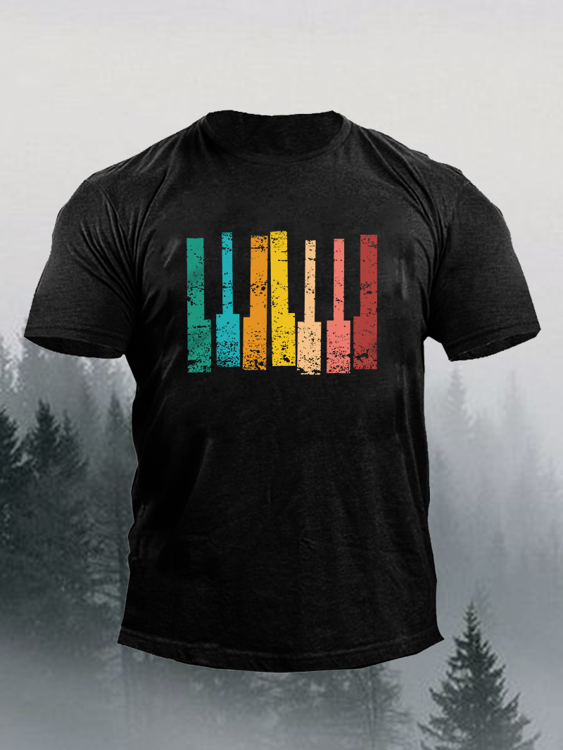 Men's Retro 80-Year Guitar Music Short-Sleeved Shirt