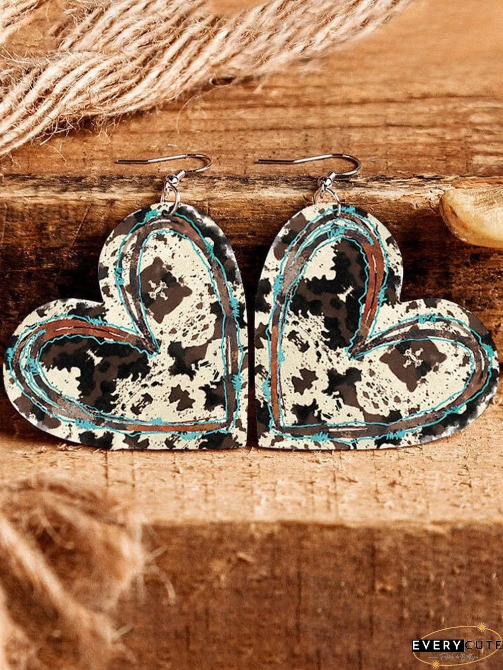 Leopard Print Heart-Shaped Brown Earrings for Valentine's Day