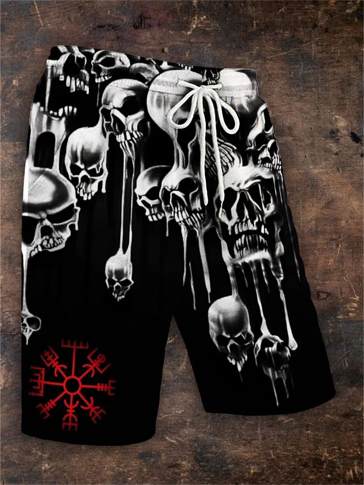 Men's Viking Vegvisir Melting Skulls Drawstring Shorts