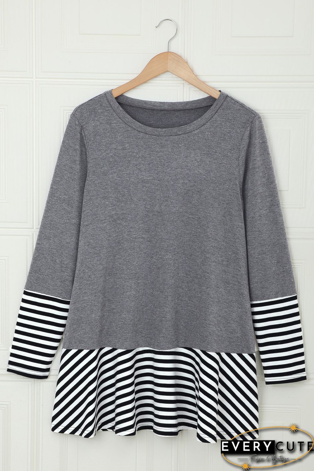 Striped Patchwork Gray Tunic Top