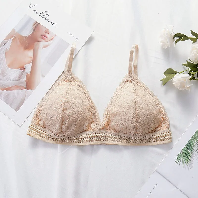 Lace bra, women's panties, triangle cut, lingerie, V-shaped wireless underwear, soft and thin seamless 1/2 piece bra, 2021