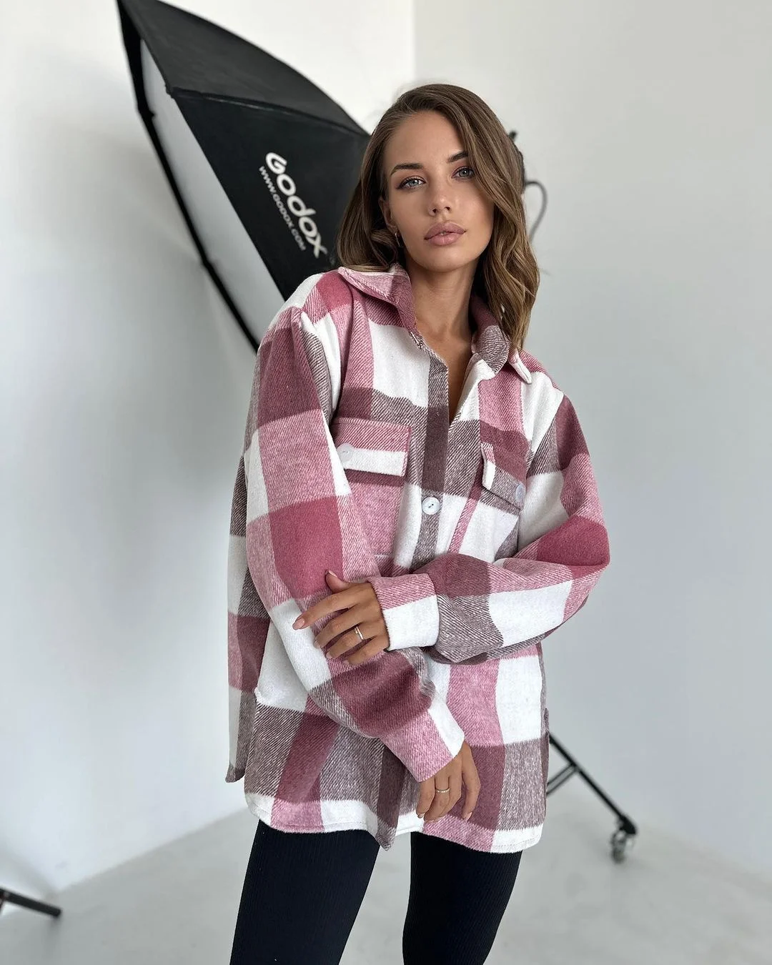 Nigikala Nigikala New Casual Long-Sleeved Open Shirt Plaid Shirt For Women