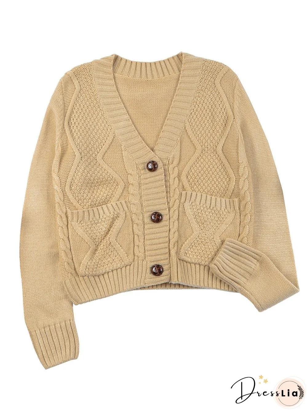 Cozy Beige V-Neck Knit Cardigan with Front Buttons