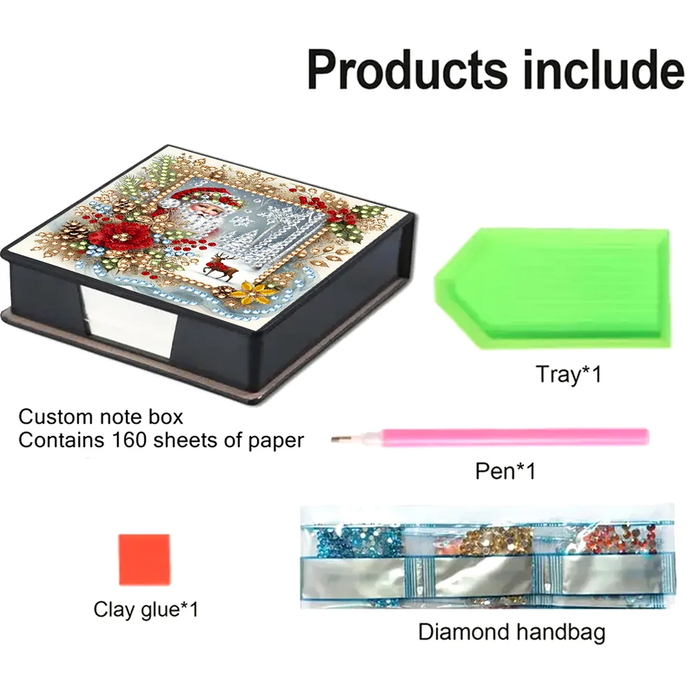 5D DIY PU Santa Claus Diamond Painting Notecard Box Gem Art Note Holder
