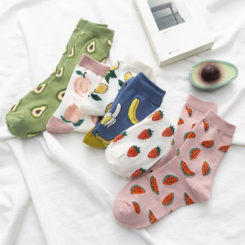 New Summer Cartoon Fruit Cotton Watermelon Lemon Strawberry Banana Avocado Women Korean Version of Socks Fashion Street Socks