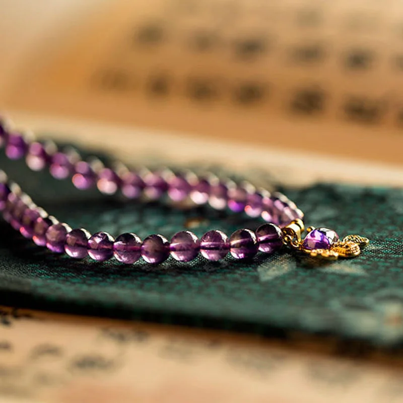 Meditation 108 Beads Amethyst Bee Calm Bracelet Mala