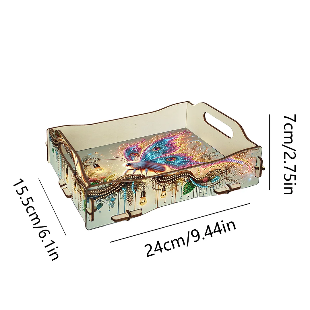 5D DIY Insect Diamond Painting Wooden Serving Tray with Handle for Coffee Table