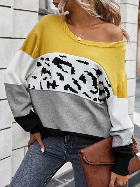 Color Block Leopard Patchwork Sweater-elleschic