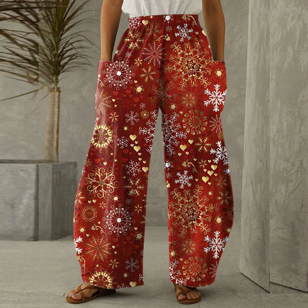 Festival Fireworks Snowflake Patterns Vintage Pants