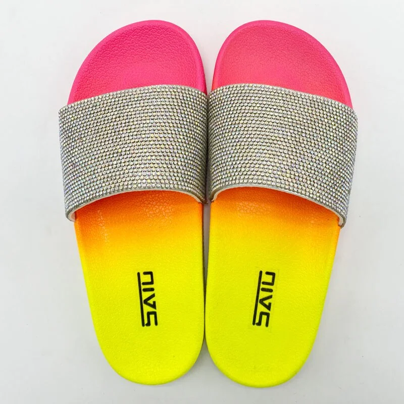 Qengg Women Fashion Slippers Shoes Woman Ladies Slides Sandals Summer Bling Beach Female Slippers Slides Flip Flops Flat  Shoes