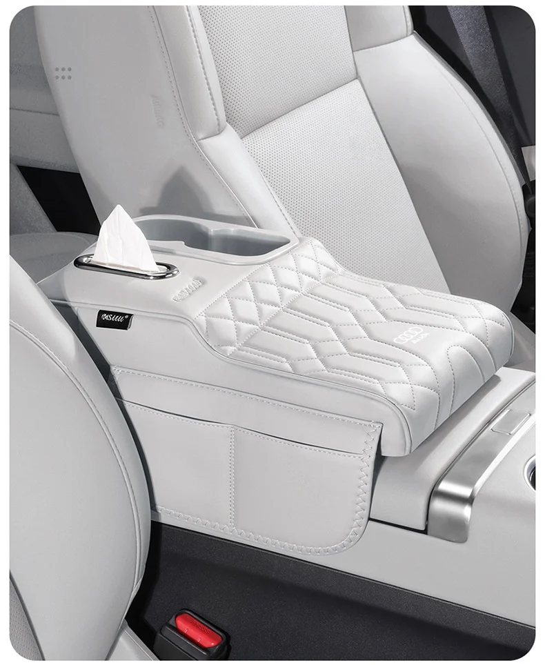 Multifunctional car armrest box with cup holder tissue box