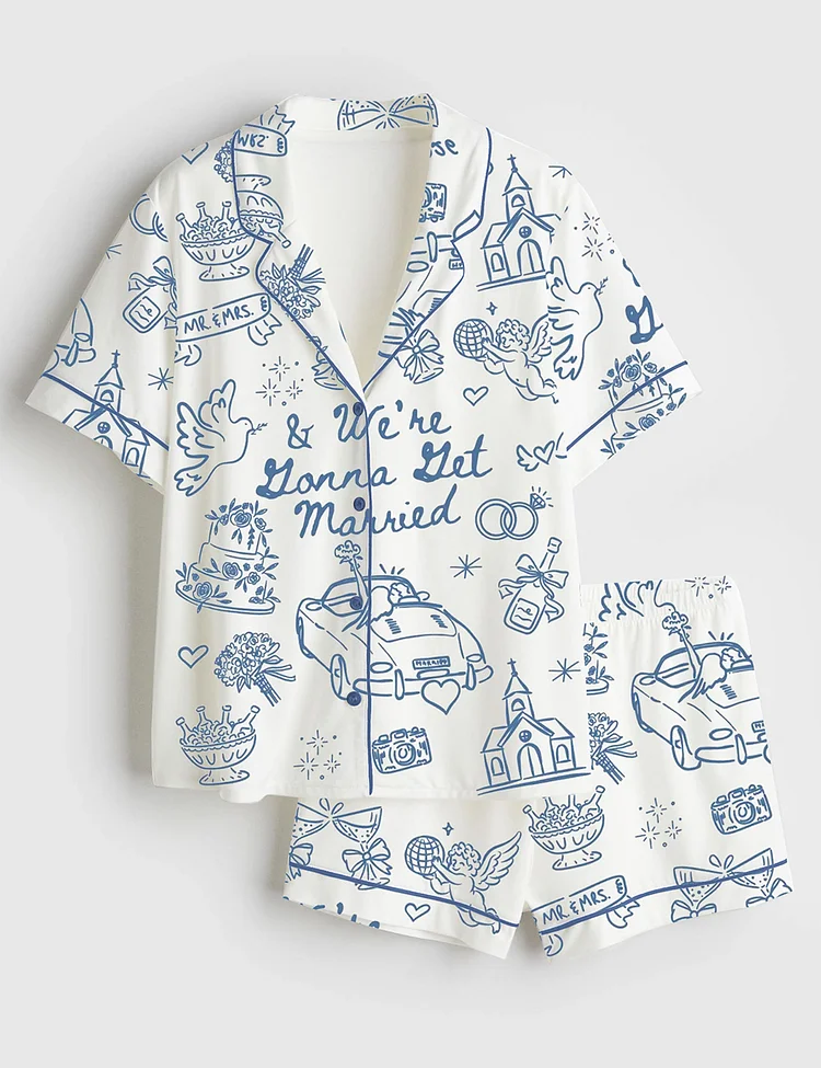 Women&rsquo;s Going To The Chapel We're Gonna Get Married Wedding Short Sleeve Satin Pajama Set