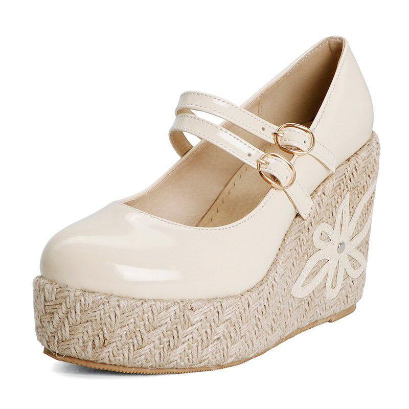 GOOSHOE Wedge Platform Ankle Strap Espadrilles Pump