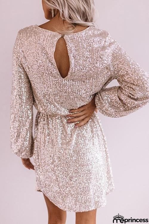 Sequin Belted Long Sleeve Mini Dress
