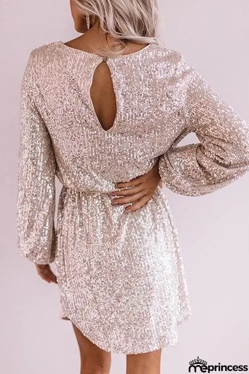 Sequin Belted Long Sleeve Mini Dress