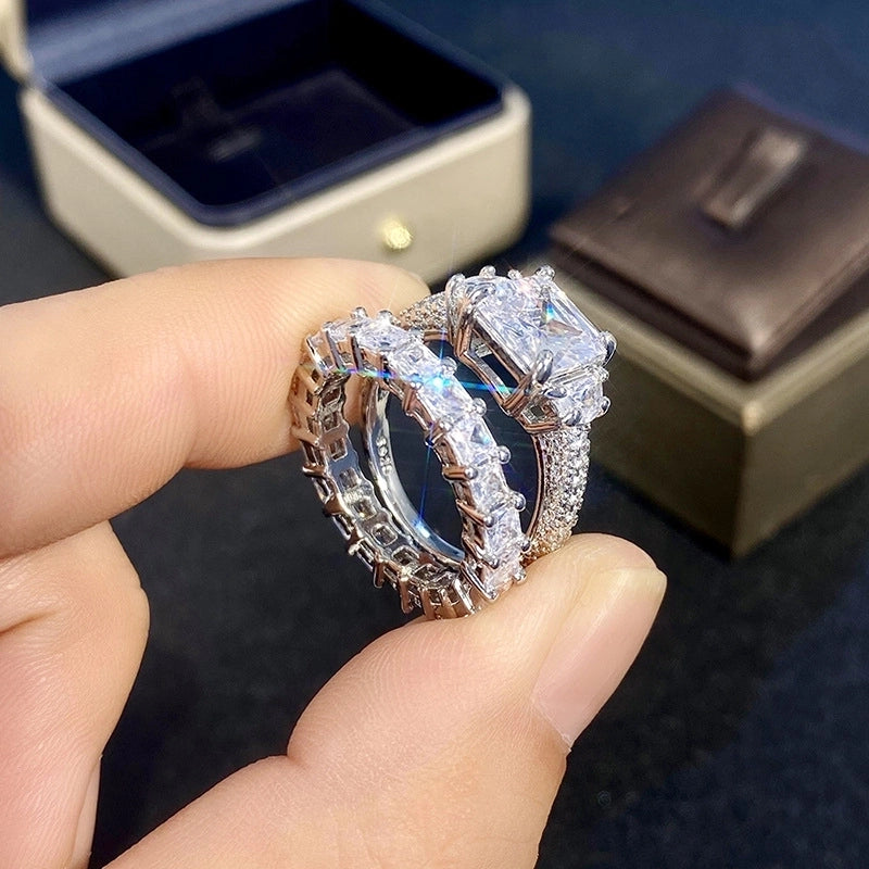 Copper Exaggerated Minimalist Inlay Geometric Zircon Rings