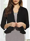 Chic Solid Color Open Front Cardigan with Flirty Ruffle Trim - Lightweight 3/4 Sleeve for Women - Perfect Casual Wear, Spring to Fall Fashion