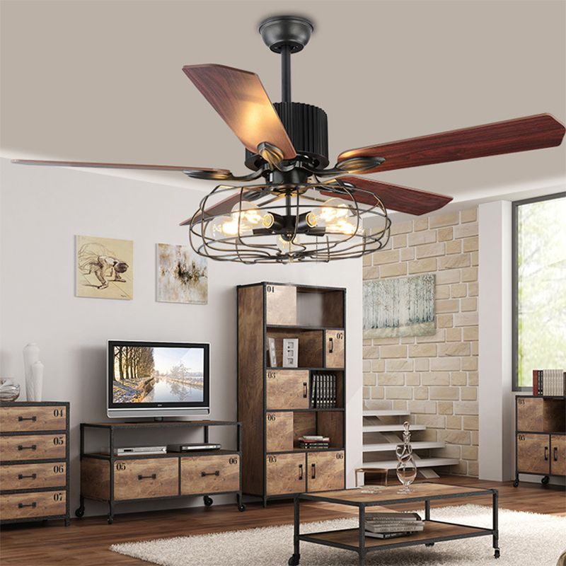 52" Caged Indoor Ceiling Fan with 5 Blade Metal Rustic