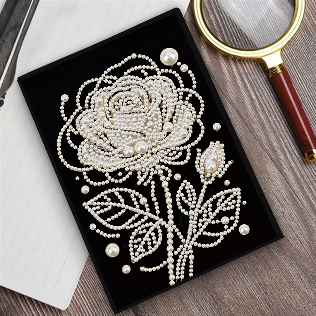 Rose Partial Pearl DIY 50 Pages A5 Diamond Painting Notebook Special Shaped Diamond Art Diary Book Kits Wireless Strip 5D Crystal Art Paintings Sketchbook for Art Drawing
