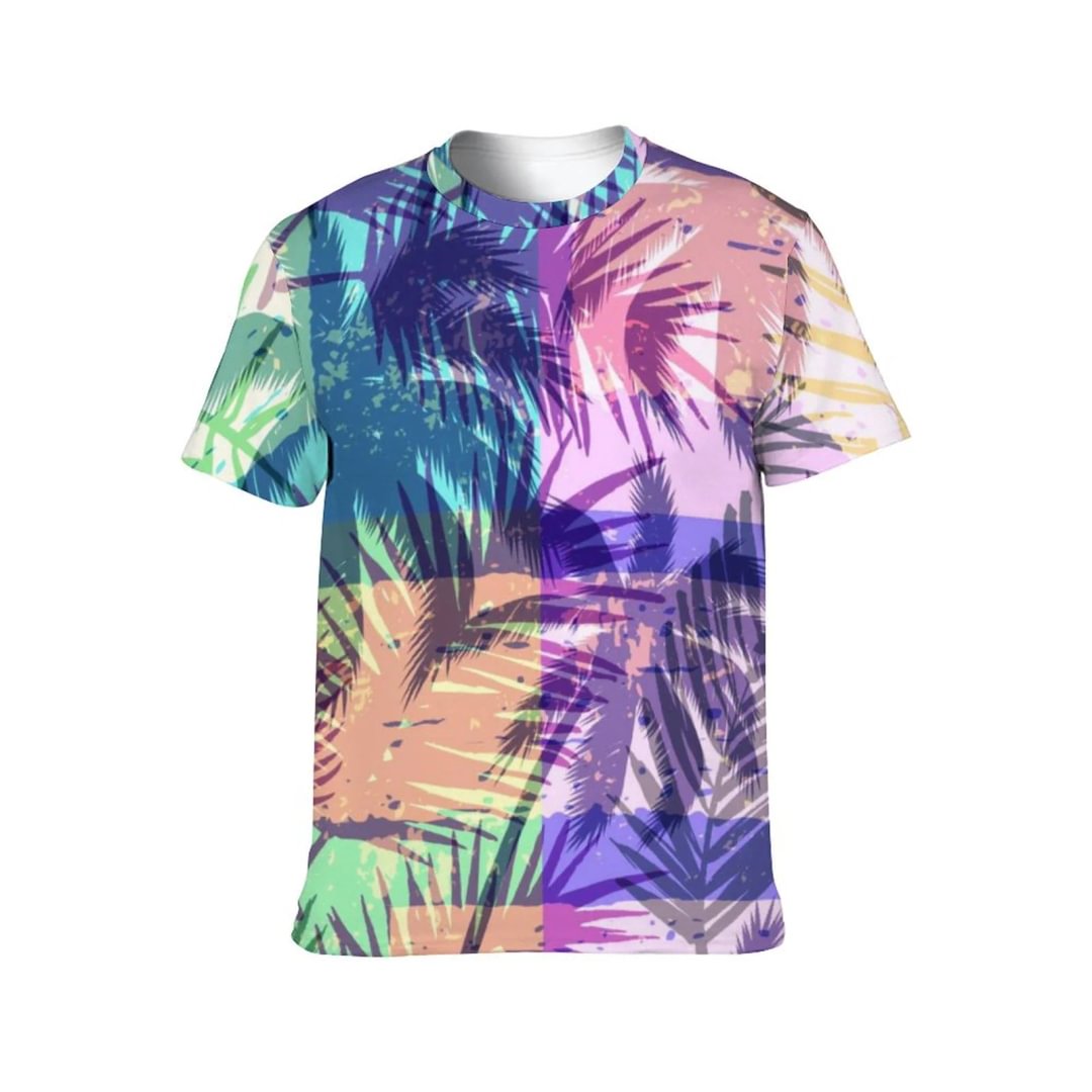Hawaiian Geometric Tropical Palm Watercolor Unisex Short-sleeve Shirt Printed