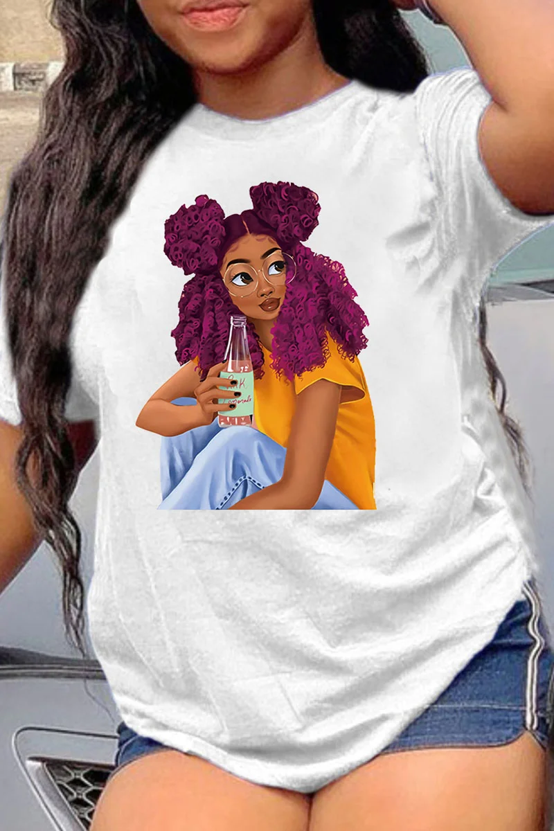 Orange Fashion Casual Print Basic O Neck T-Shirts | EGEMISS