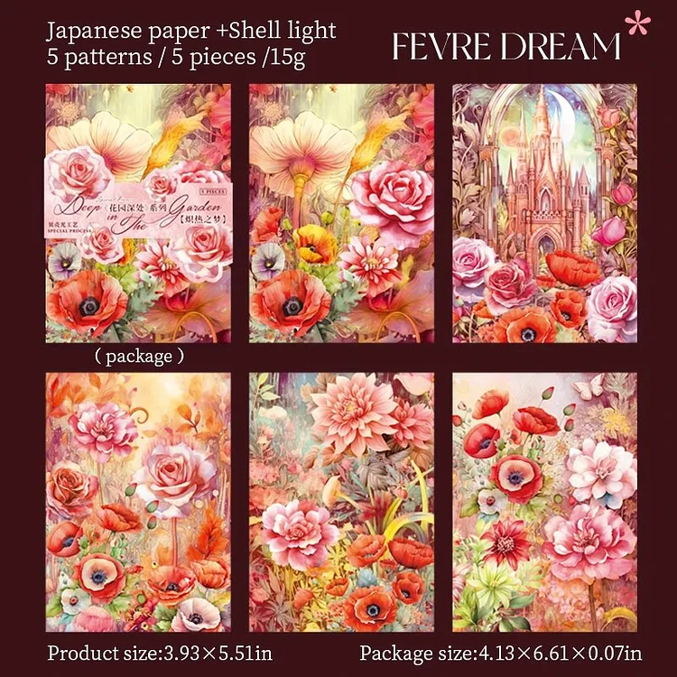 Journalsay 5 Sheets Deep in The Garden Series Vintage Flower Shell Light Washi Sticker 