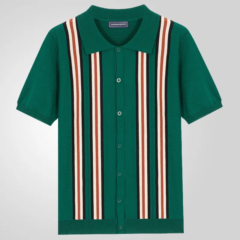 Uveng Uveng Men's Summer Green Striped Short Sleeves Repair Business Polo Shirt T-Shirt SY0113