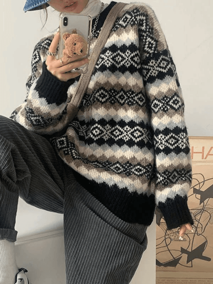 Brownm Christmas Jacquard Knit Sweater