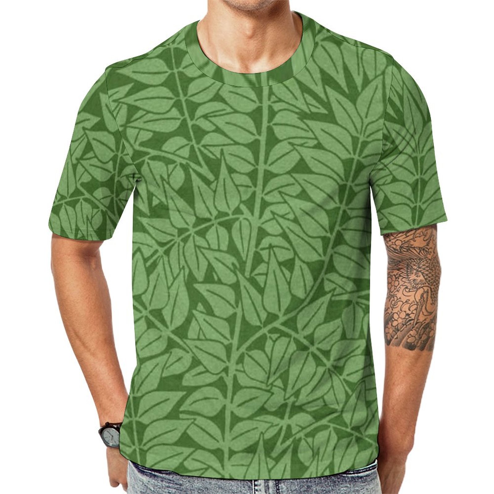 Vintage Green Leaves Branch Morris Short Sleeve Print Unisex Tshirt Summer Casual Tees for Men and Women Coolcoshirts