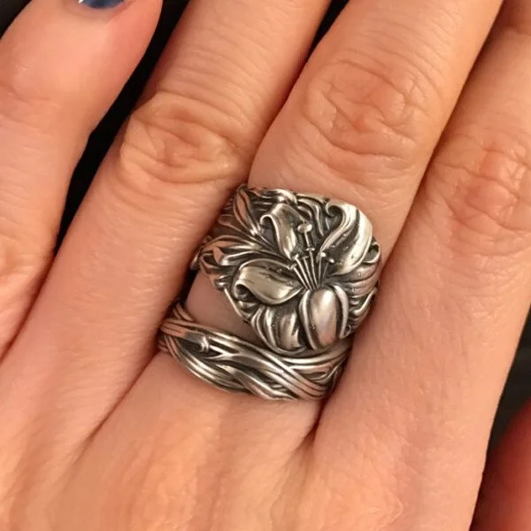 Vintage Silver Floral Spoon Ring
