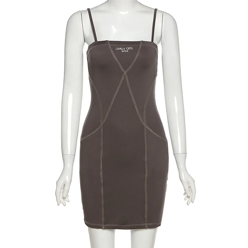2023 New Summer Solid Slim Sling Dress Women  Sleeveless Patchwork Clothing Fashion Lady Mini Sheath Dresses