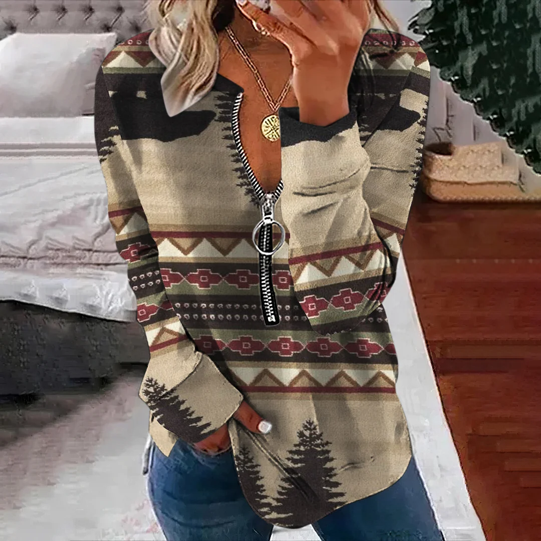 Vintage Totem Silhouette Print Long Sleeve Sweatshirt