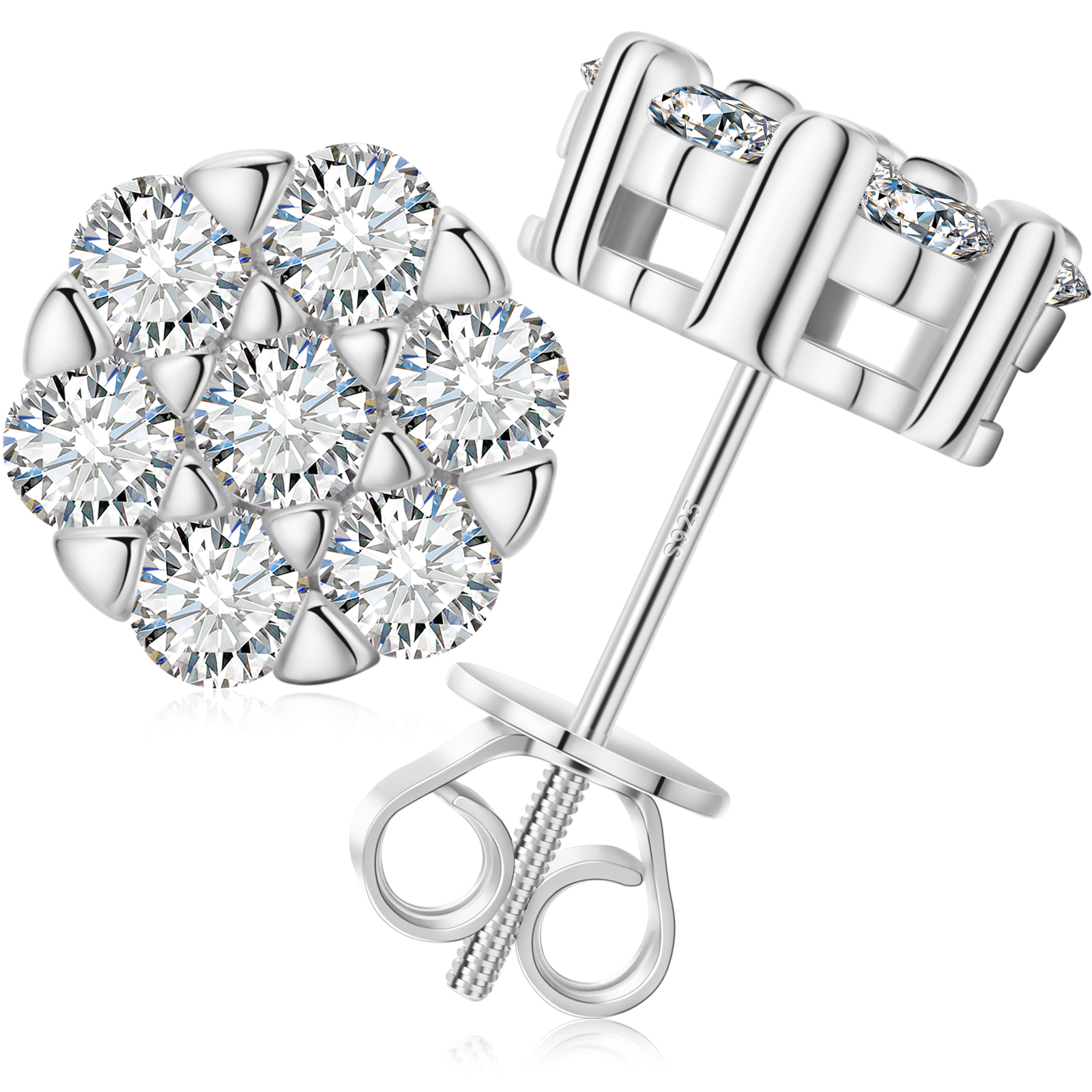  Moissanite Stud Earrings for Women 925 Sterling Silver Unisex Earrings Screw Backs Hypoallergenic Fine Jewelry Gifts