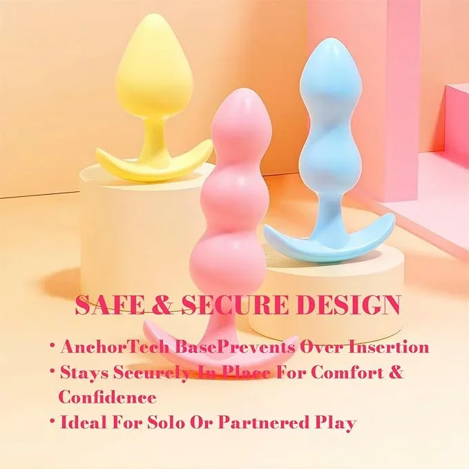 3 Pack Anal Plug Butt Plug Silicone Sex Toy for  Anal Training and Anal Stimulator Comfortable Long-Term Wear