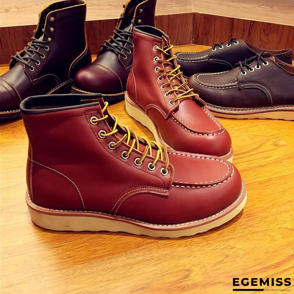 Vintage Men Boots Lace-Up Genuine Leather Boots Wing Men Handmade Work Travel Wedding Ankle Boots Casual Boots | EGEMISS