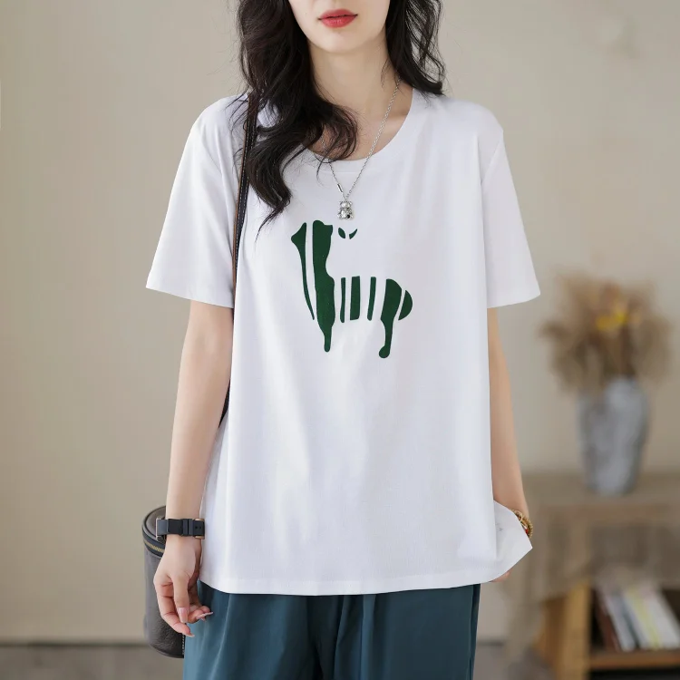 Women Summer Casual Loose Cotton T-Shirt
