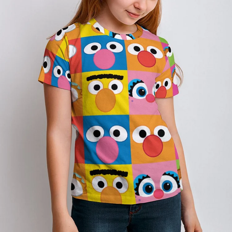 Funny Sesame Print Character Eyes Faces Boys Girls T-Shirts Kids Casual All over Print Graphic Short Sleeve 3D Tee - Heather Prints Shirts