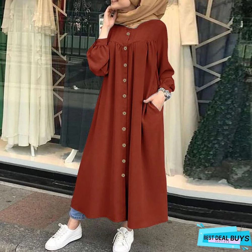 Autumn Casual Women's Cardigan Long Sleeve Stand Collar Large Swing Dress