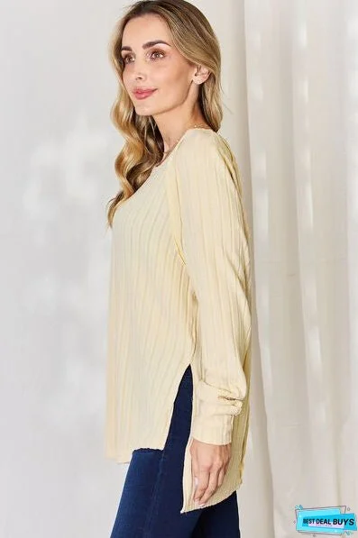 Basic Bae Full Size Ribbed Round Neck Slit T-Shirt