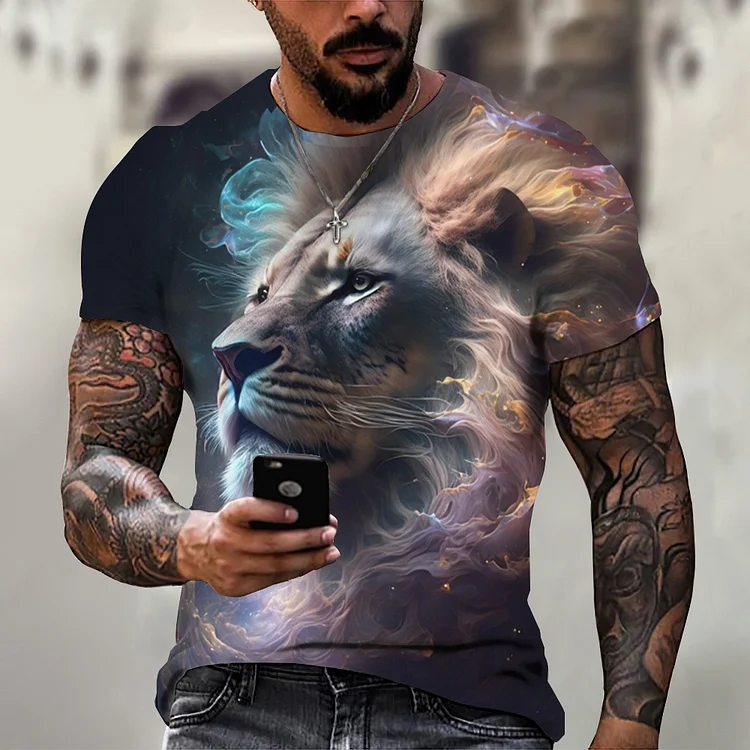 Kakacloud Summer Retro T-Shirt Animal Lion 3d Print Fashion Short Sleeve Top Elastic Oversized Clothing Sweatshirt T-Shirts For Men