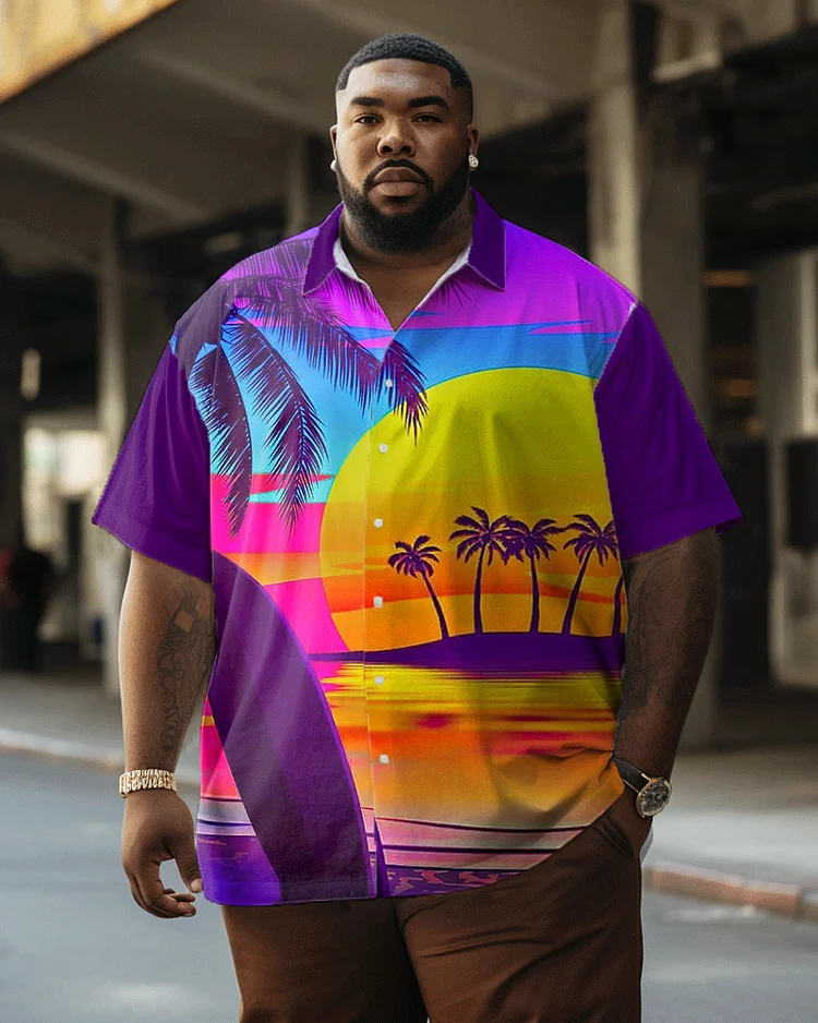 Bright Coconut Tree Print Men's Oversized Hawaiian Shirt