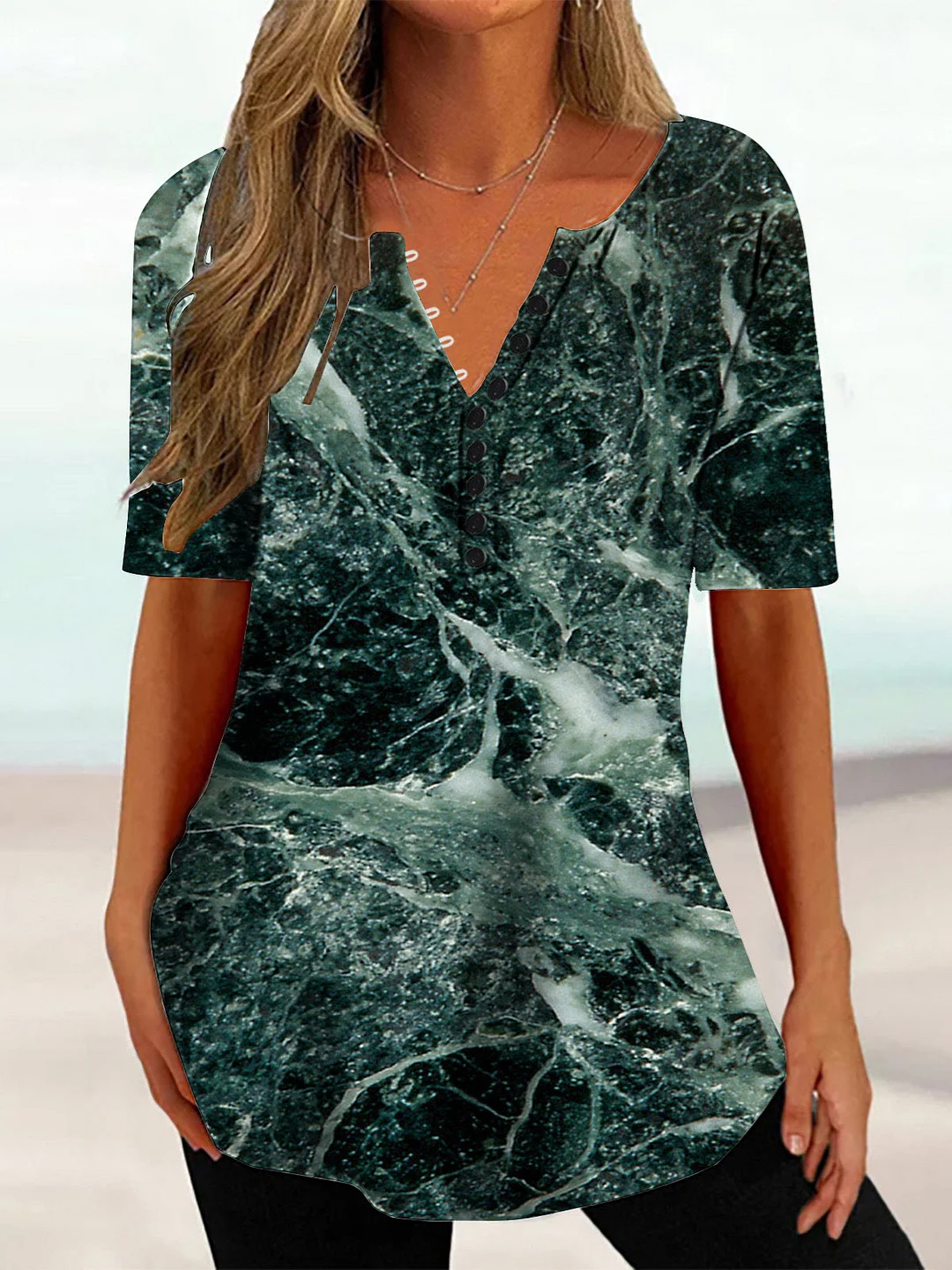 Women's Graphic Pattern Solid Color V-Neck Short Sleeve Top